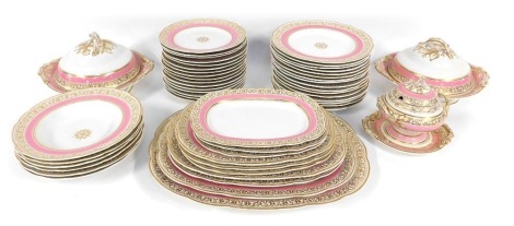 A 19thC Graingers Worcester porcelain dinner service, including vegetable tureens and covers, graduated meat platters, sauce tureen cover and stand, dinner and dessert plates. (a quantity)