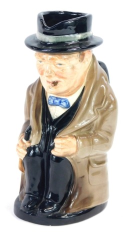 A Royal Doulton character jug of Winston Churchill, modelled seated, printed mark, 22.5cm high.