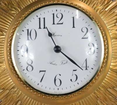 A Hanson Arden Forest gilt plaster cased sunburst clock, the circular dial bearing Arabic numerals, quartz movement, 55cm wide. - 2