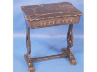 A 19thC black lacquered sewing stand with gilt chinoiserie decoration