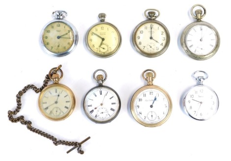 A group of gold and silver plated pocket watches, Smiths Empire, Ingersoll and others. (8)