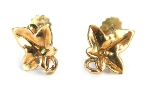 A pair of leaf earrings, each designed as a five point leaf, with screw back, 2.6g.