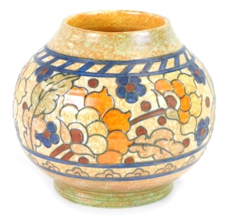 A Crown Ducal Charlotte Read vase, with orange, yellow and blue flower design, signed and numbered 169, 16cm high.