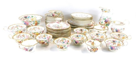 A 19thC China Desou pattern service, comprising tea cups and saucers, side plates, bowls, milk jug, later matched milk jug, cups and saucers, etc. (AF) (1 tray)