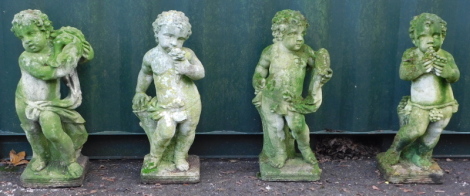 A set of four 19thC carved stone statues depicting the four seasons, 80cm high. (AF) Provenance: purchased in 1984 for £2200 from Crowther of Syon Lodge, England.