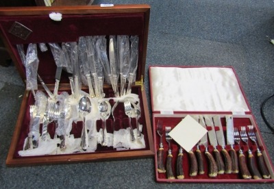 A Classics silver plated cutlery canteen, part settings for six, and a horn handle canteen. (2)