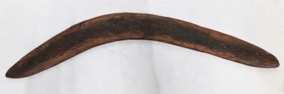 An early 20thC Australian boomerang, carved with a textured snake to both sides, 55cm long. - 2