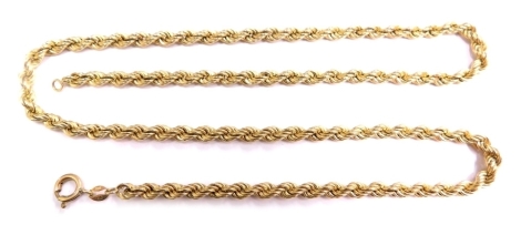 A 9ct gold rope twist necklace, 50cm long, 7g.