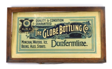 A Globe Bottling Co Dunfermline advertising card, in blue print, 24cm x 46cm.