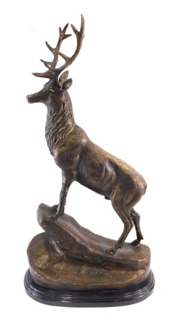 After Moigniez. a hollow bronze figure of a stag, signed, 75cm high.