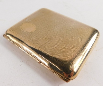 A 20thC gold plated cigarette case, partially engine turned with vacant cartouche, 9cm long. - 2