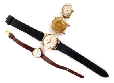 A 9ct gold cased Rone cocktail wristwatch, with 2cm diameter Arabic dial, with leather bracelet, a further Rotary Maximus watch, Avia and Smiths gentlemans wristwatch. (a quantity)