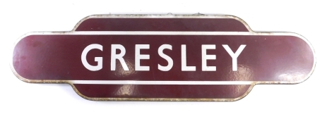 A British Railways (Midland Region) Gresley enamel station totem sign, in white lettering, 28cm x 98cm.