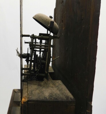 Joshua Mosley Penistone. An 18thC oak longcase clock, with 5cm wide Roman numeric and Arabic dial, thirty hour movement with subsidiary second hand and raised spandrels, flanked by columns above a shaped trunk door, on scroll feet, 200cm high. - 4