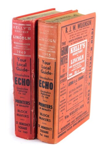 Two Kelly's Directories of Lincoln 1949 and 1955, in pressed red boards.