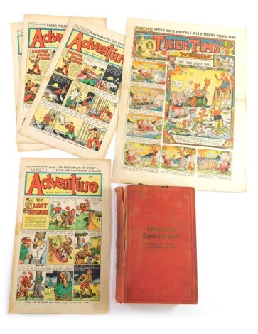 A Lincoln Directory 1932, and two comics, Adventure 1948, and Tiger Tim's Weekly 1936, number 768. (3)