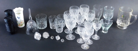 Various glassware, Aynsley Cottage Garden vase, 13cm high, a quantity of Swarovski figures to include Hedgehog, cut glass wine glasses, other drinking glasses, tumblers, etc. (a quantity)