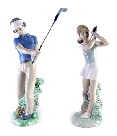 A Nao by Lladro figure of a golfer, and another, printed marks beneath, 23cm high. (1 AF)