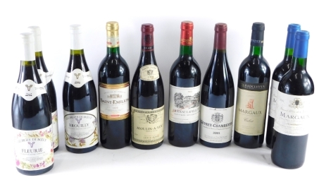 Various red wine, to include Gevrey-Chambertin 2001, Margaux 2002 (2), Louis Jadot Moulin-a-Vent 1998, Chateau Lapelletrie 2001, etc. (10)