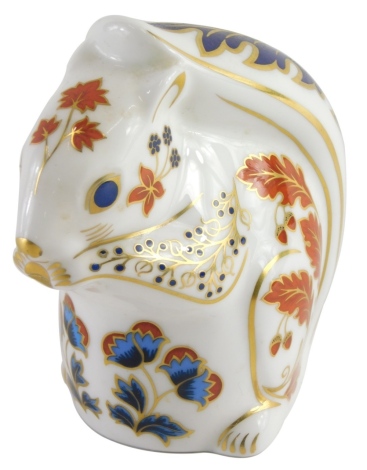 A Royal Crown Derby paperweight ornament squirrel, printed marks beneath, silver gilt stopper, 10cm high.