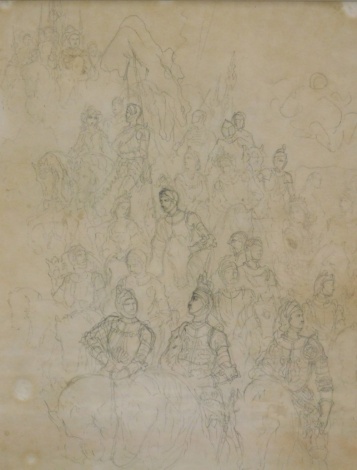 Keeley Halswelle (1832-1891). Knights and Ladies for a Child's Dream, pencil on paper, unsigned, Peter Nahum at the Leicester Galleries typed label verso, 26cm x 21cm.