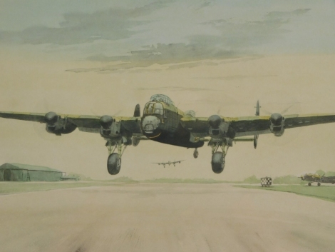 John Larder (20thC). War planes coming in to land, watercolour, signed, 29cm x 40cm.