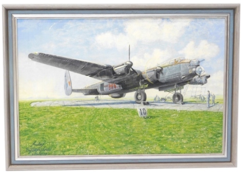 Norman Burtenshaw. (20th) G-George ND388 Lancaster mark 3, 100 Squadron RAF Grimsby 1944, oil on board, 50cm x 74cm.