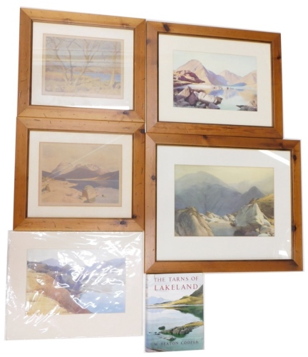 After Heaton Cooper, Lake District scenes, coloured prints (5, 1 framed), and copy of The Tarns Of Lakeland, by the artist.