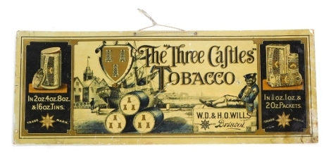 A Wills The Three Castles Tobacco card advertising sign, 19cm x 51cm.