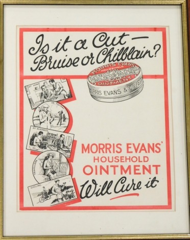 A Morris Evans' Household Ointment paper poster, 26cm x 25cm.