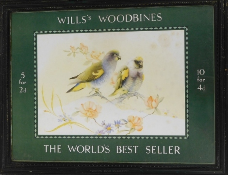 A Wills Woodbines The World's Best Seller bird paper advertising sign, 37cm x 49cm.