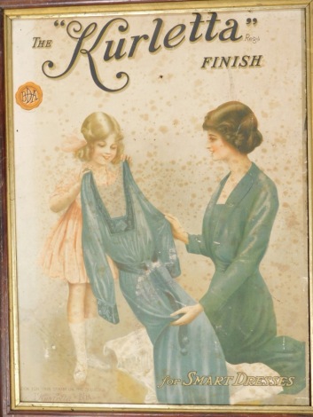 A Kurletta finish Smart Dresses advertising card, printed with lady and child, 43cm x 32cm.