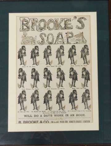 A Brooke's Soap Will Do a Days Work in an Hour advertising poster, 36cm x 25cm.