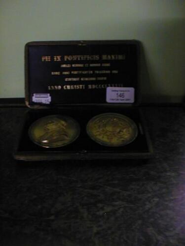 A 19th C cased pair of Papal commemorative medals