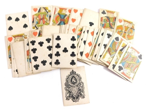 A quantity of Joseph Hunt and Sons playing cards, with pink backs and title card. 