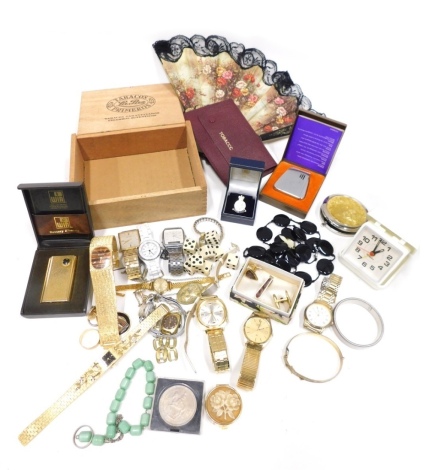 Various jewellery, costume jewellery and effects, a Seiko quartz gentleman's wristwatch, with 3cm diameter dial with baton pointers and elasticated bracelet, a quantity of various other costume jewellery, bone beads, cased crown, HM Armed Forces enamel fi