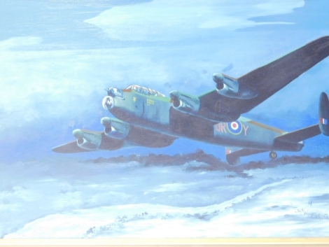 John Fisher. 20thC Lancaster Bomber, oil on board, 76cm x 91cm.