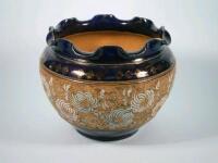 A Royal Doulton Slaters Patent jardiniere with navy blue borders