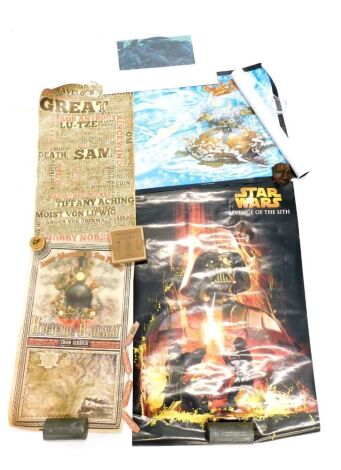 Various Discworld and other posters, film posters, ephemera, Star Wars Return of the Sith, 60cm wide, other modern printed posters, This is Where the Dragon Went, limited edition print, etc. (a quantity)