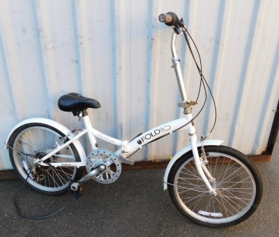 A Saxon folding bicycle, in white trim.