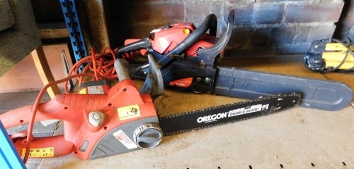 A Castelgarden petrol chainsaw, together with an electric chainsaw, PC52200.