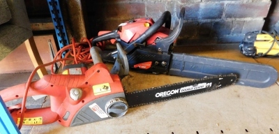 A Castelgarden petrol chainsaw, together with an electric chainsaw, PC52200.