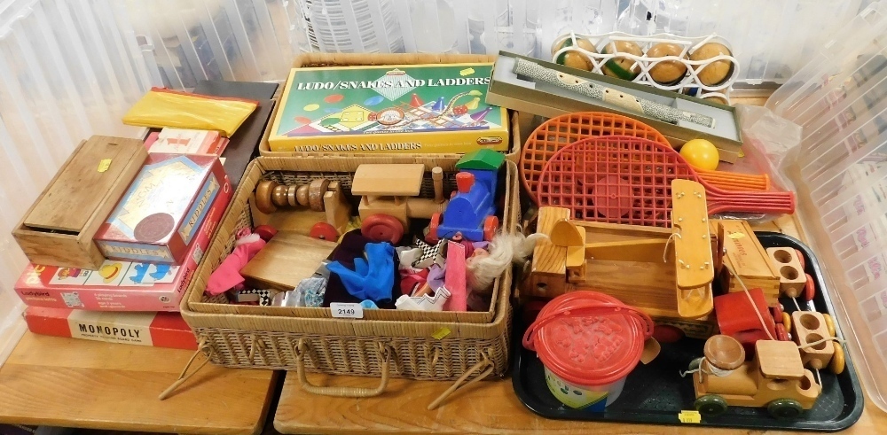 Various bygone games, to include Ludo, Snakes and Ladders, treen model ...