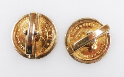 Two South African one rand coins 1974, mounted as cufflinks, stamped 9ct, 17.1g. - 2