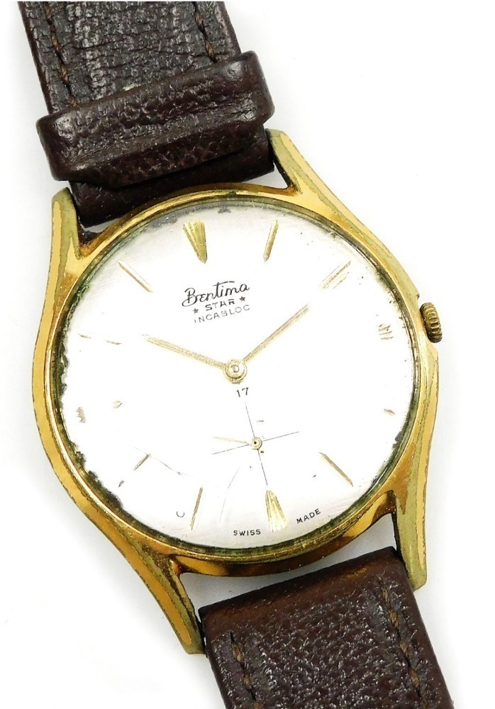 A Bentina Star Incablock gentleman's gold plated wristwatch, circular ...