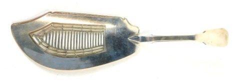 A George III fiddle pattern silver fish slice, with pierced blade, William Eley, William Fearn & William Chawner, London 1808, 5½ oz.