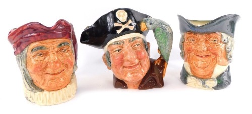 Three Royal Doulton large character jugs, comprising Long John Silver, D6335, Simon Cellarer, and Parson Brown. `