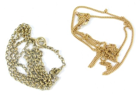 Two 9ct gold chains, comprising a fine link chain and a belcher, 3.8g. (2)