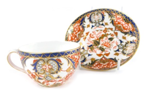 A late 19thC Royal Crown Derby porcelain Imari teacup and saucer, pattern number 3537, printed and painted marks.