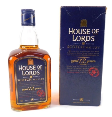 A bottle of House of Lords Scotch whisky, aged 12 years, 70cl, by William Whitley, Pitlochry, boxed.